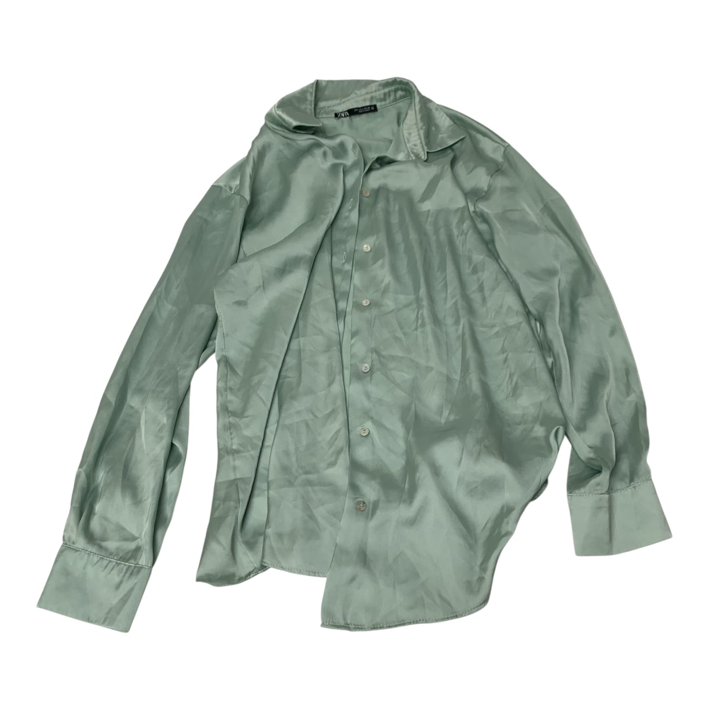 Blouse Long Sleeve By Zara In Green, Size: L