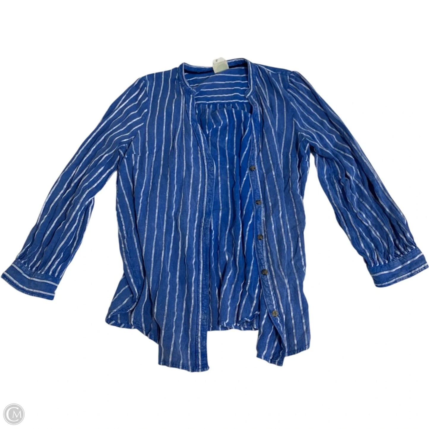 Top Long Sleeve By Anthropologie In Blue & White, Size: L