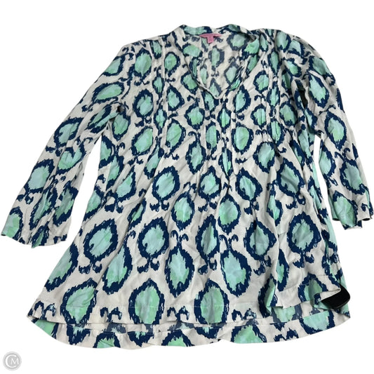 Top Long Sleeve Designer By Lilly Pulitzer In Blue & White, Size: M