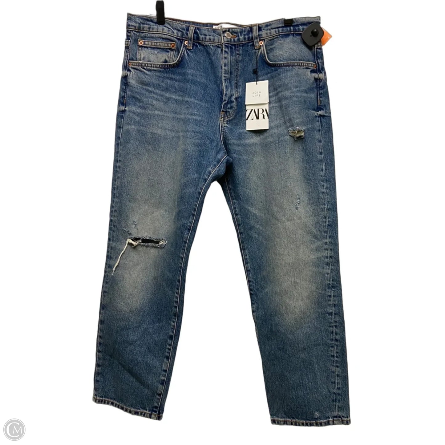 Jeans Straight By Zara In Blue Denim, Size: 12