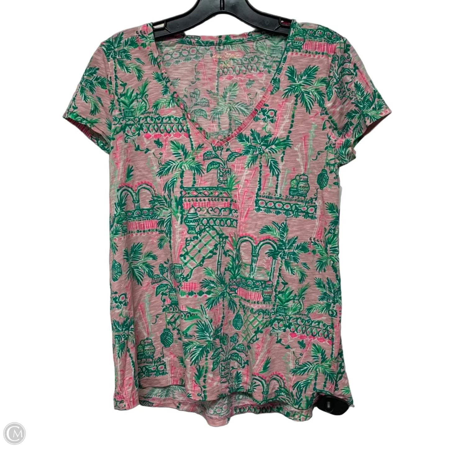 Top Short Sleeve Designer By Lilly Pulitzer In Green & Pink, Size: Xs