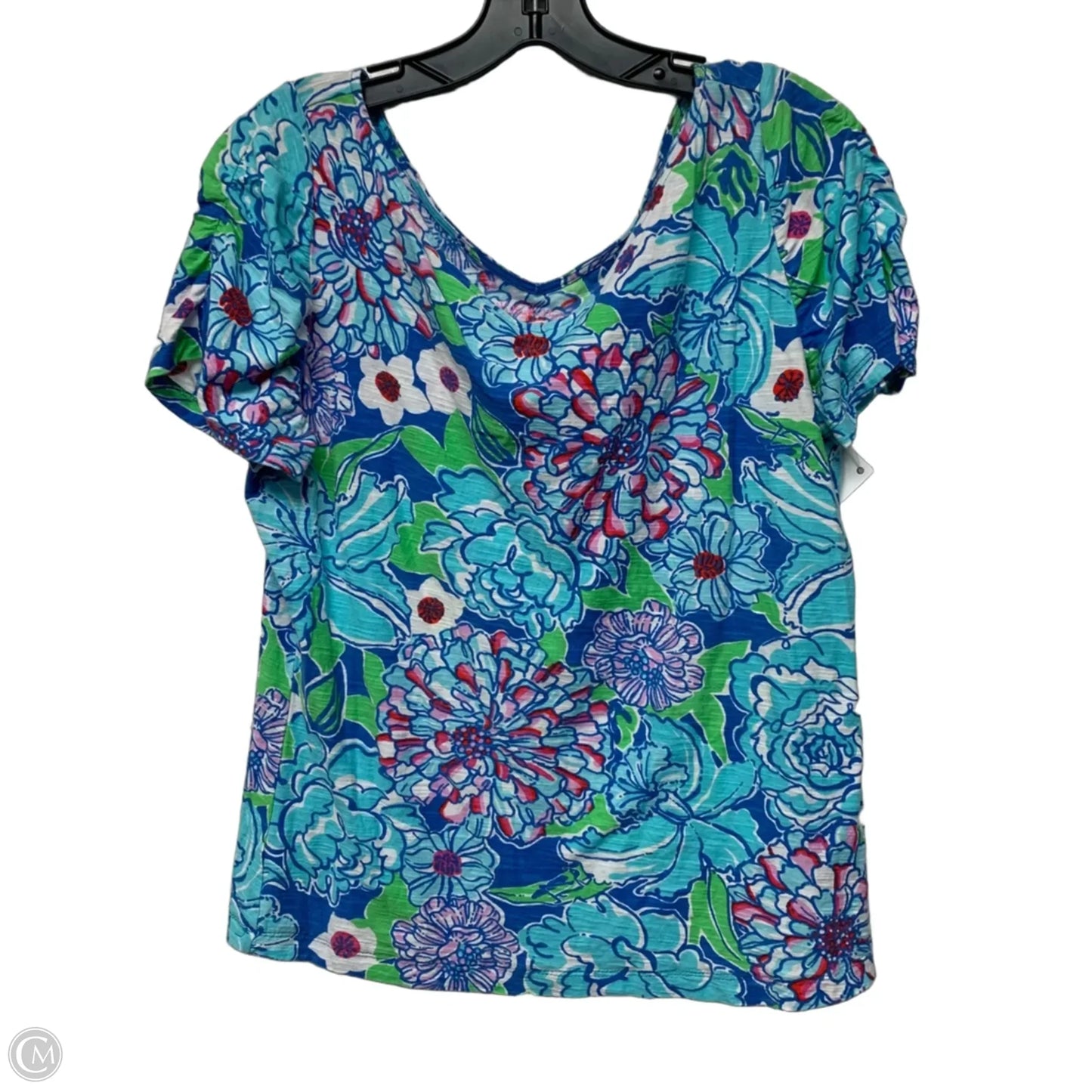 Top Short Sleeve Designer By Lilly Pulitzer In Blue & Green, Size: Xl