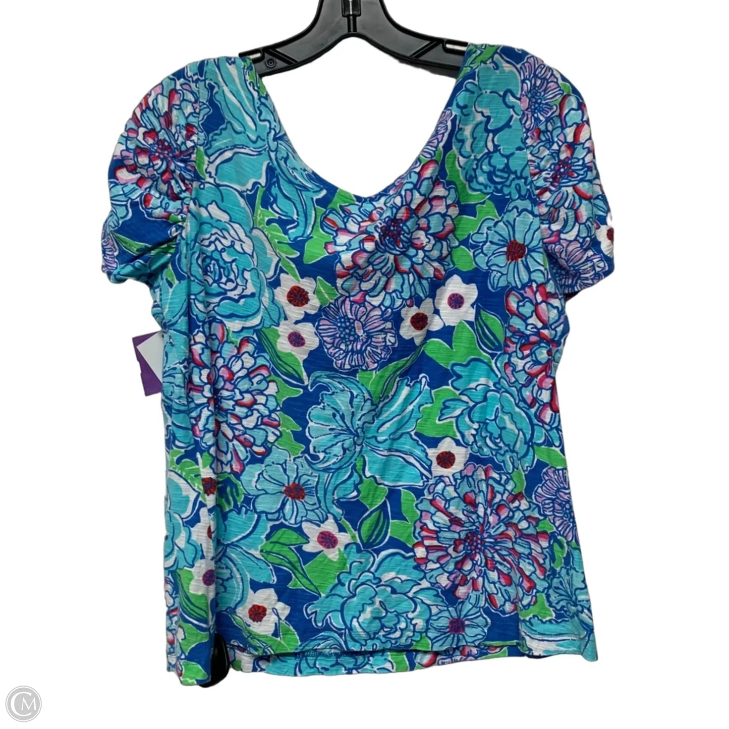Top Short Sleeve Designer By Lilly Pulitzer In Blue & Green, Size: Xl