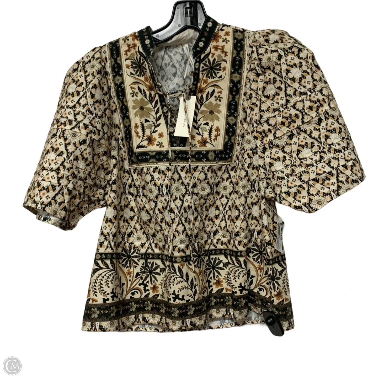Top Short Sleeve By Anthropologie In Black & Cream, Size: Xxs