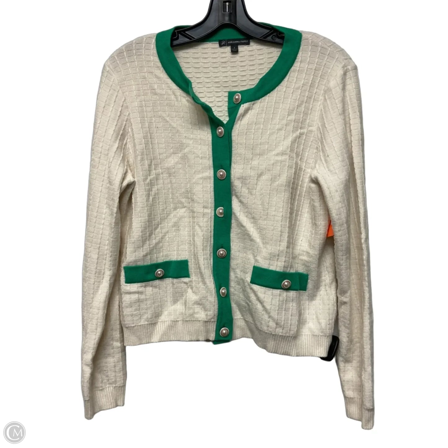 Sweater Cardigan By Adrianna Papell In Green & White, Size: S