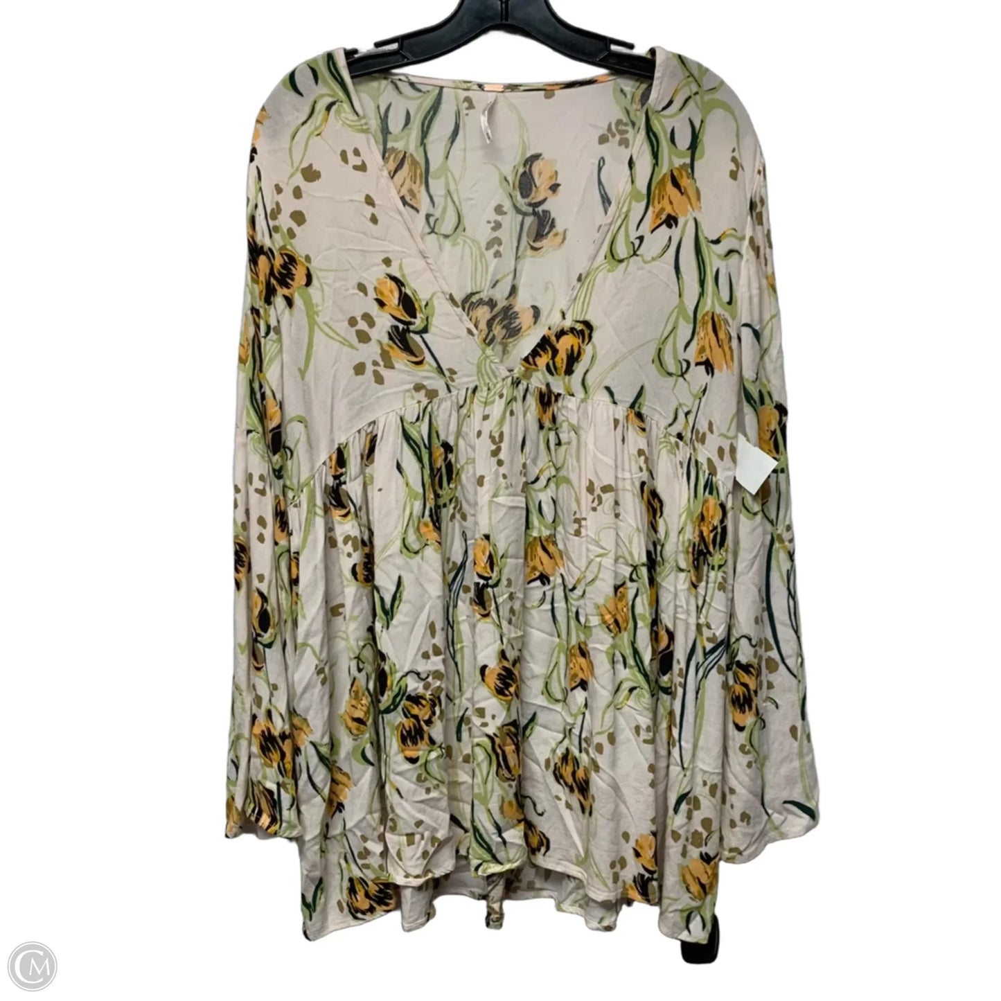 Top Long Sleeve By Free People In Cream & Green, Size: M