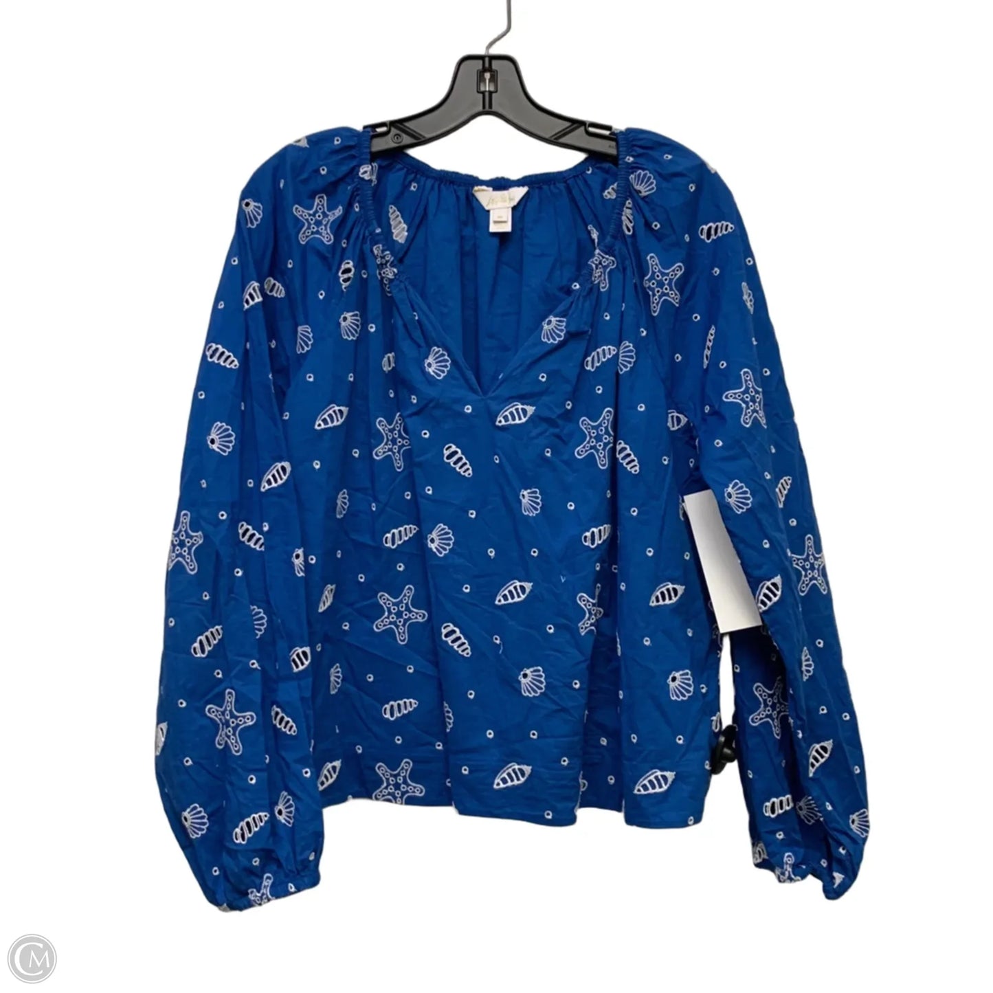 Top Long Sleeve Designer By Lilly Pulitzer In Blue & White, Size: M