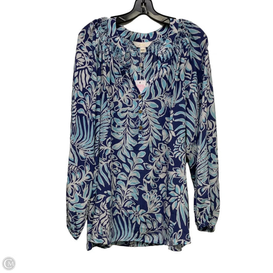 Top Long Sleeve Designer By Lilly Pulitzer In Blue & White, Size: Xxl