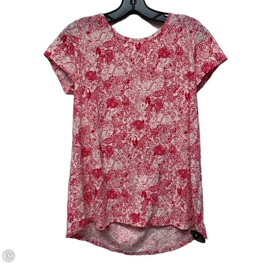 Top Short Sleeve Designer By Lilly Pulitzer In Pink & White, Size: M