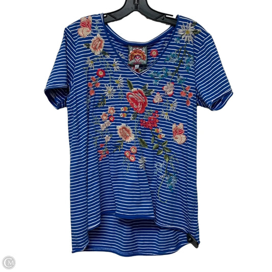 Top Short Sleeve Designer By Johnny Was In Blue, Size: M
