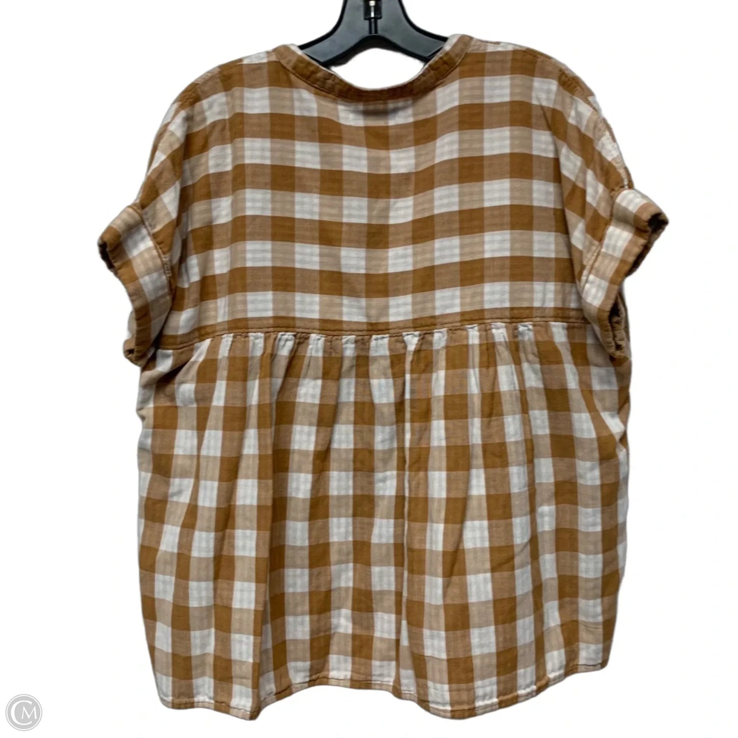 Top Short Sleeve By Madewell In Brown & White, Size: M