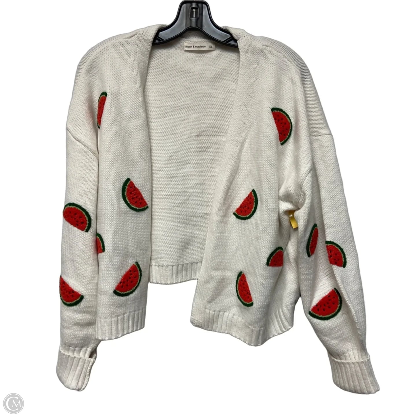 Sweater Cardigan By Moon And Madison In Cream & Red, Size: Xl