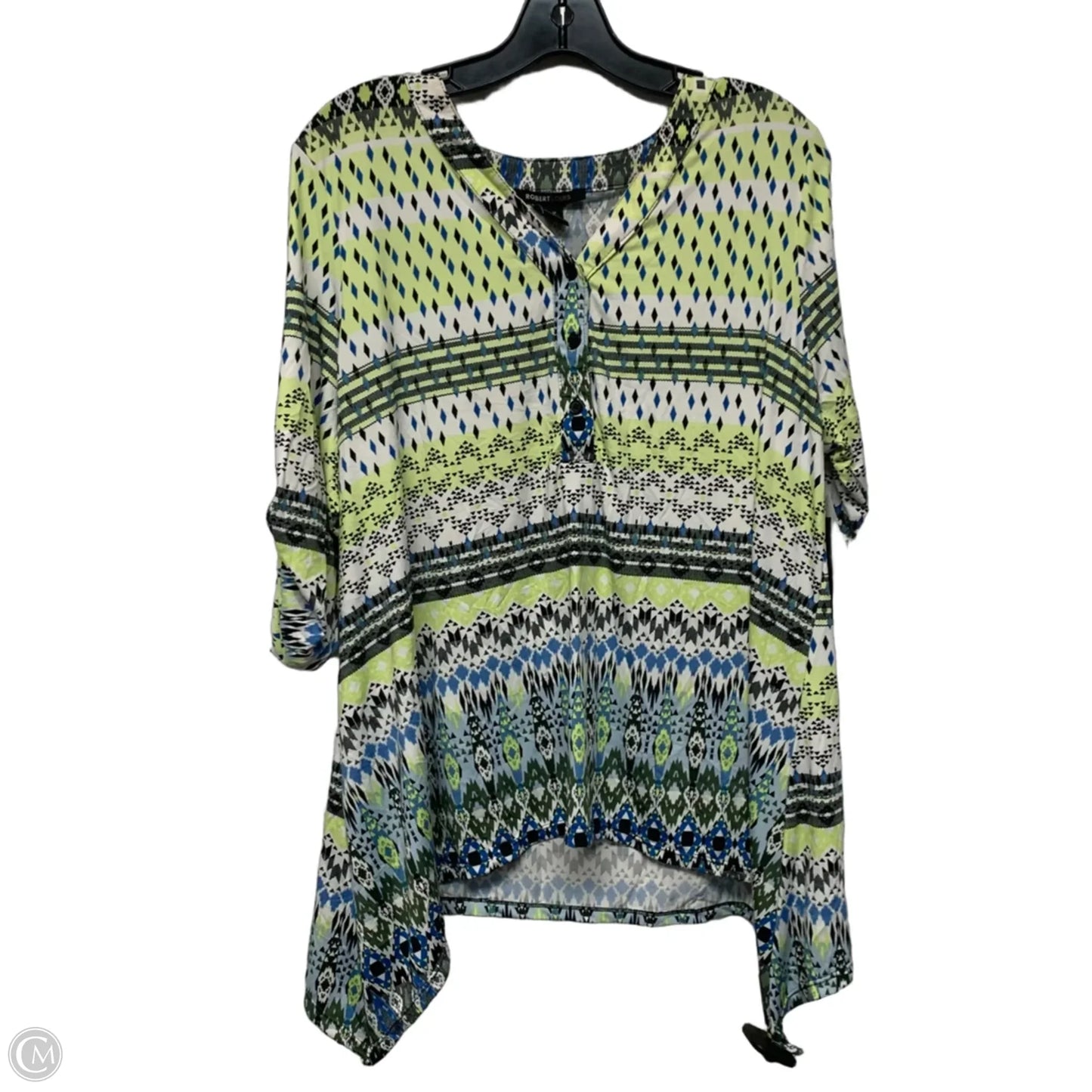 Blouse Short Sleeve By Robert Louis In Blue & Green, Size: Xl