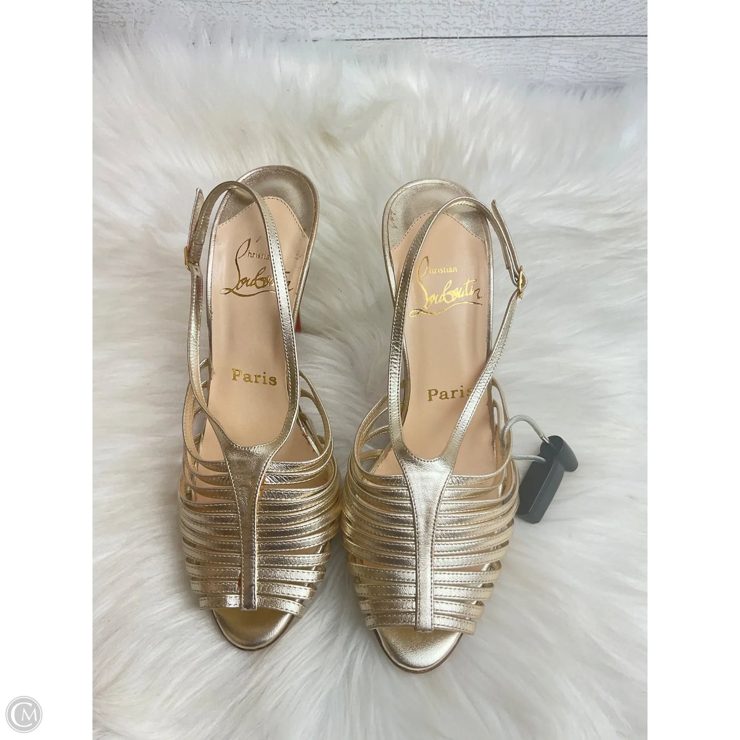 Shoes Luxury Designer By Christian Louboutin In Gold, Size: 7.5