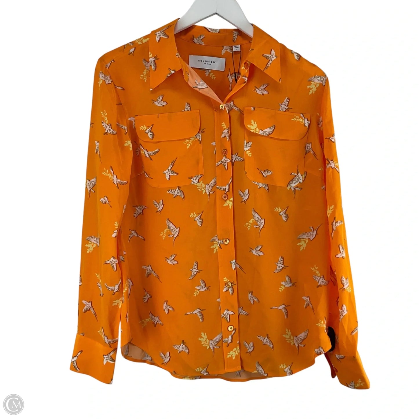 Top Long Sleeve By Equipment In Orange, Size: S