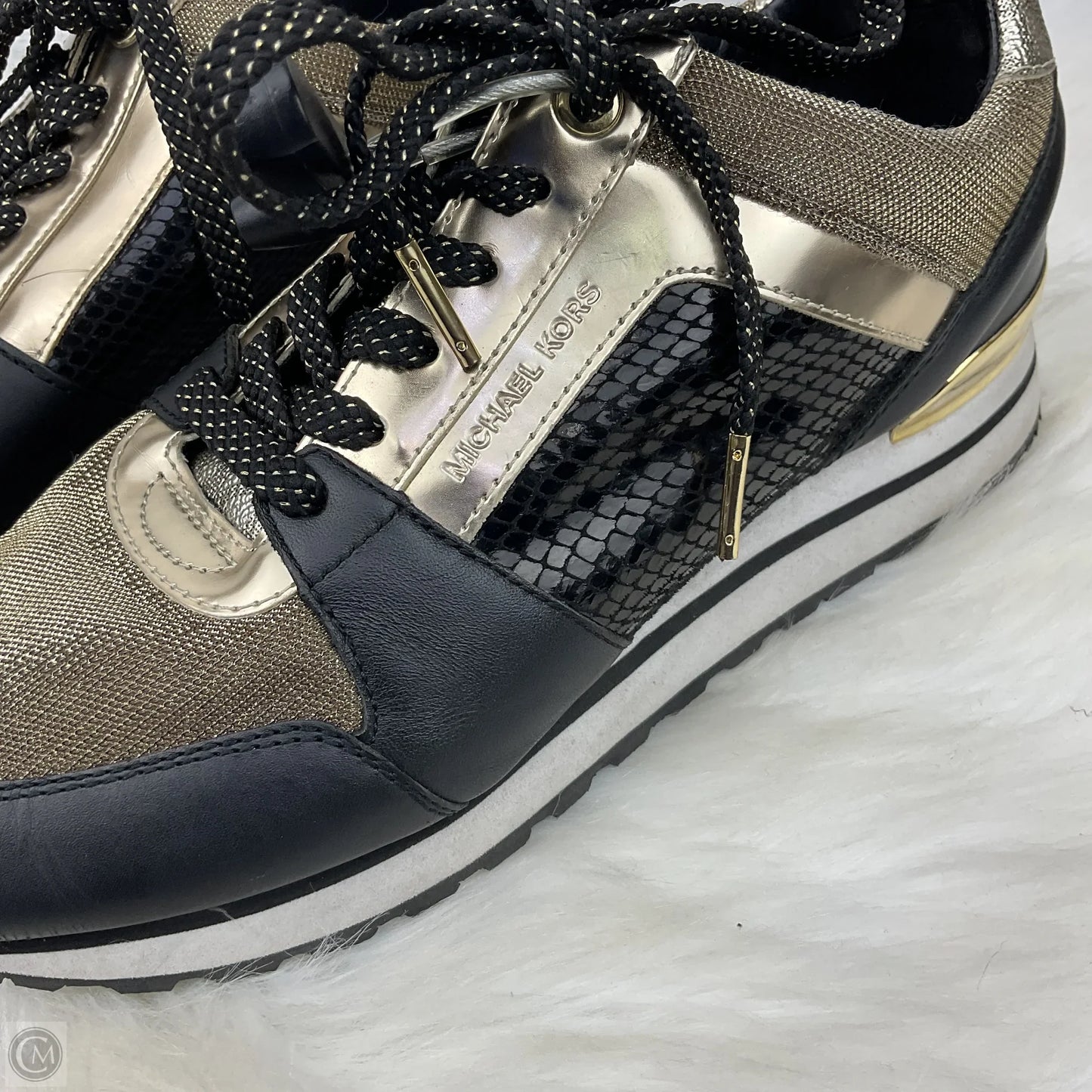 Shoes Designer By Michael Kors In Black & Gold, Size: 7.5