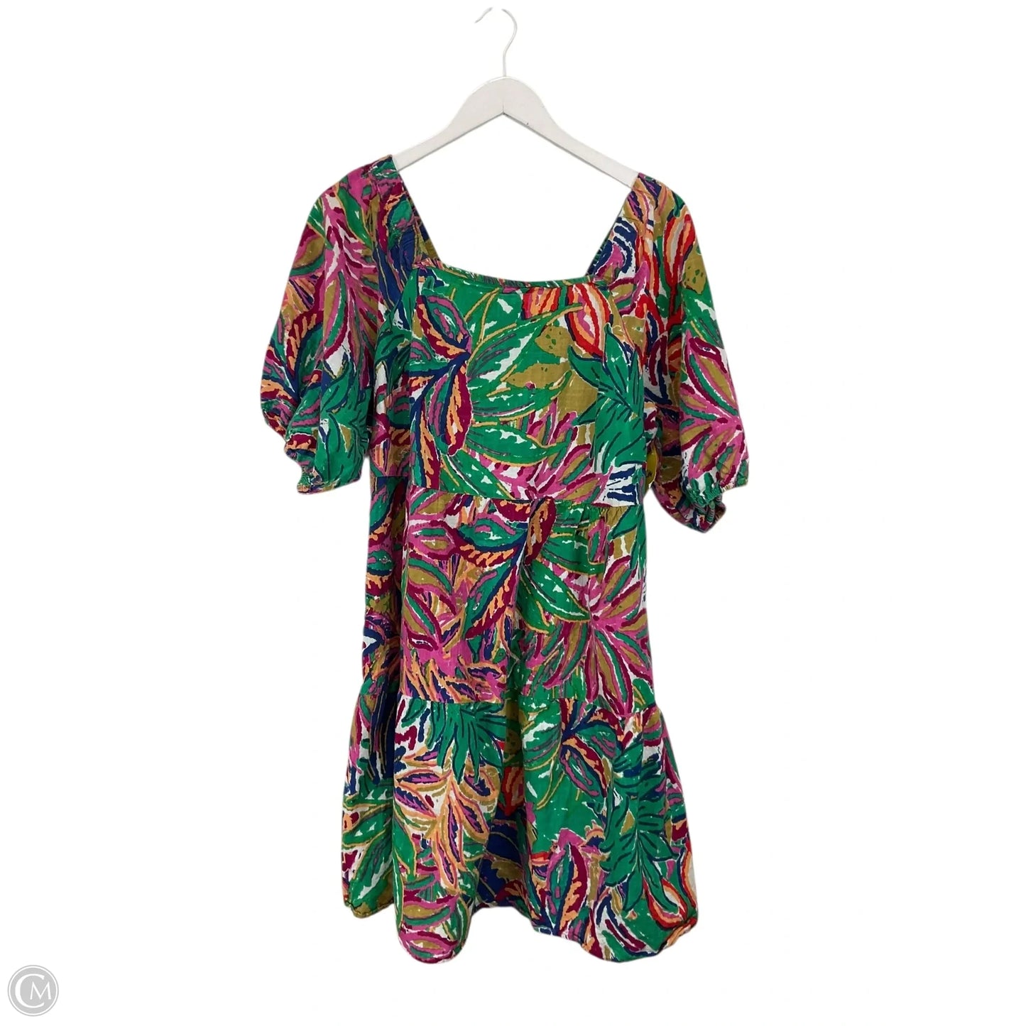 Dress Casual Short By Mlle Gabrielle In Green & Pink, Size: 1x