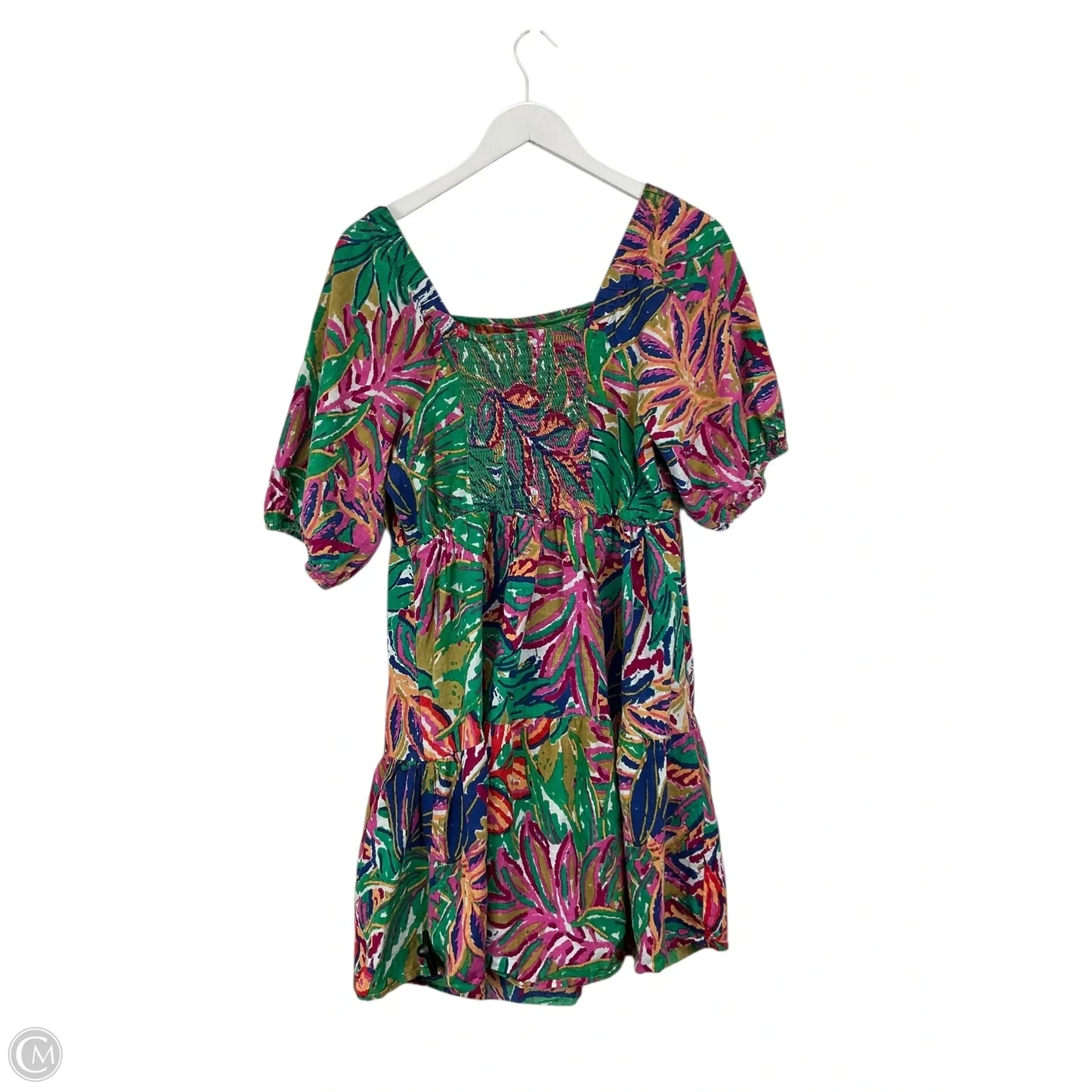 Dress Casual Short By Mlle Gabrielle In Green & Pink, Size: 1x