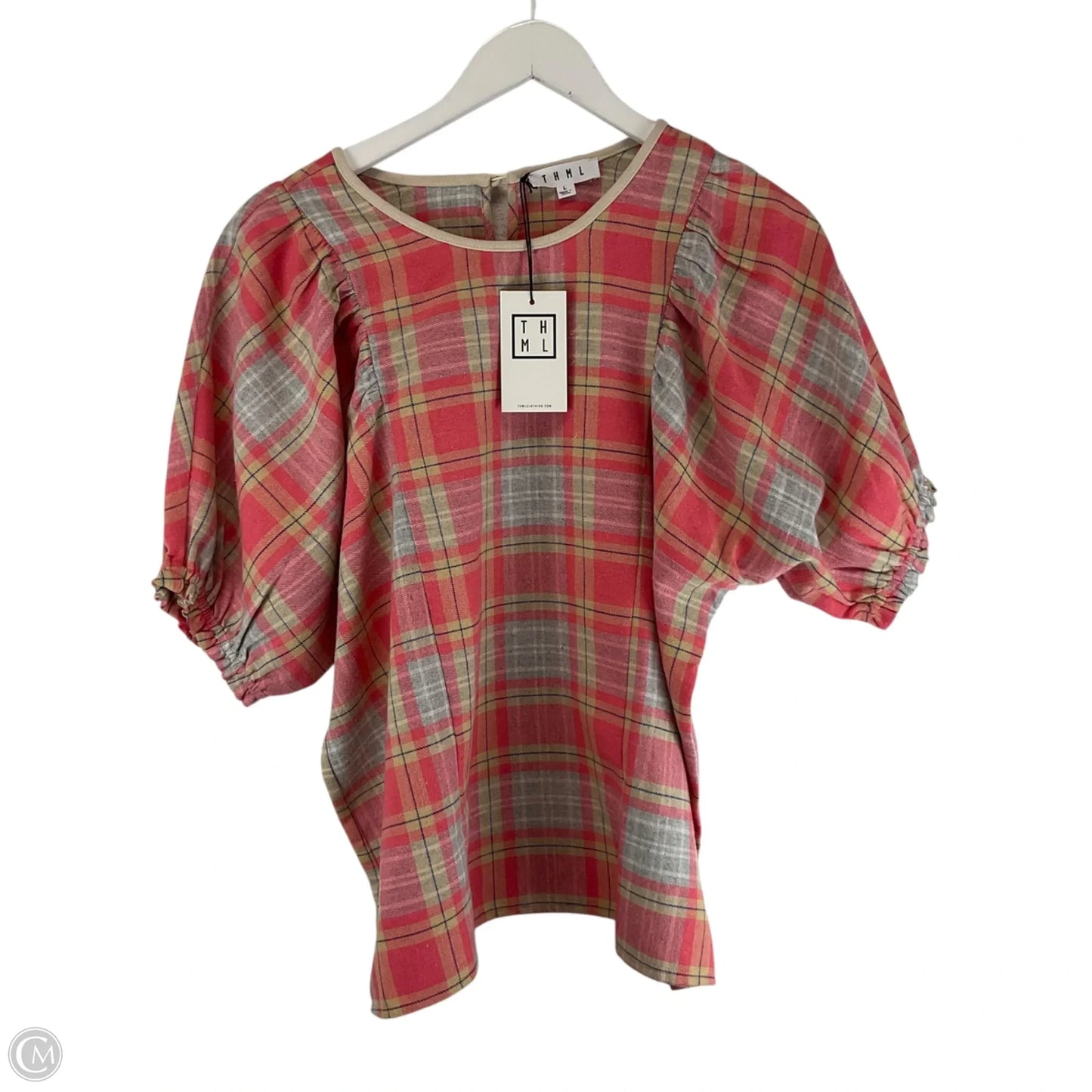 Top Short Sleeve By Thml In Plaid Pattern, Size: L