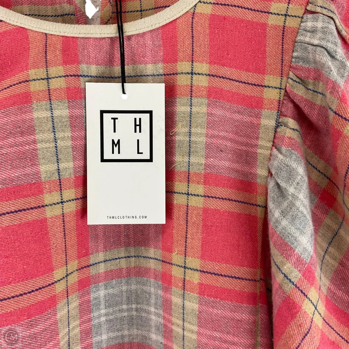 Top Short Sleeve By Thml In Plaid Pattern, Size: L