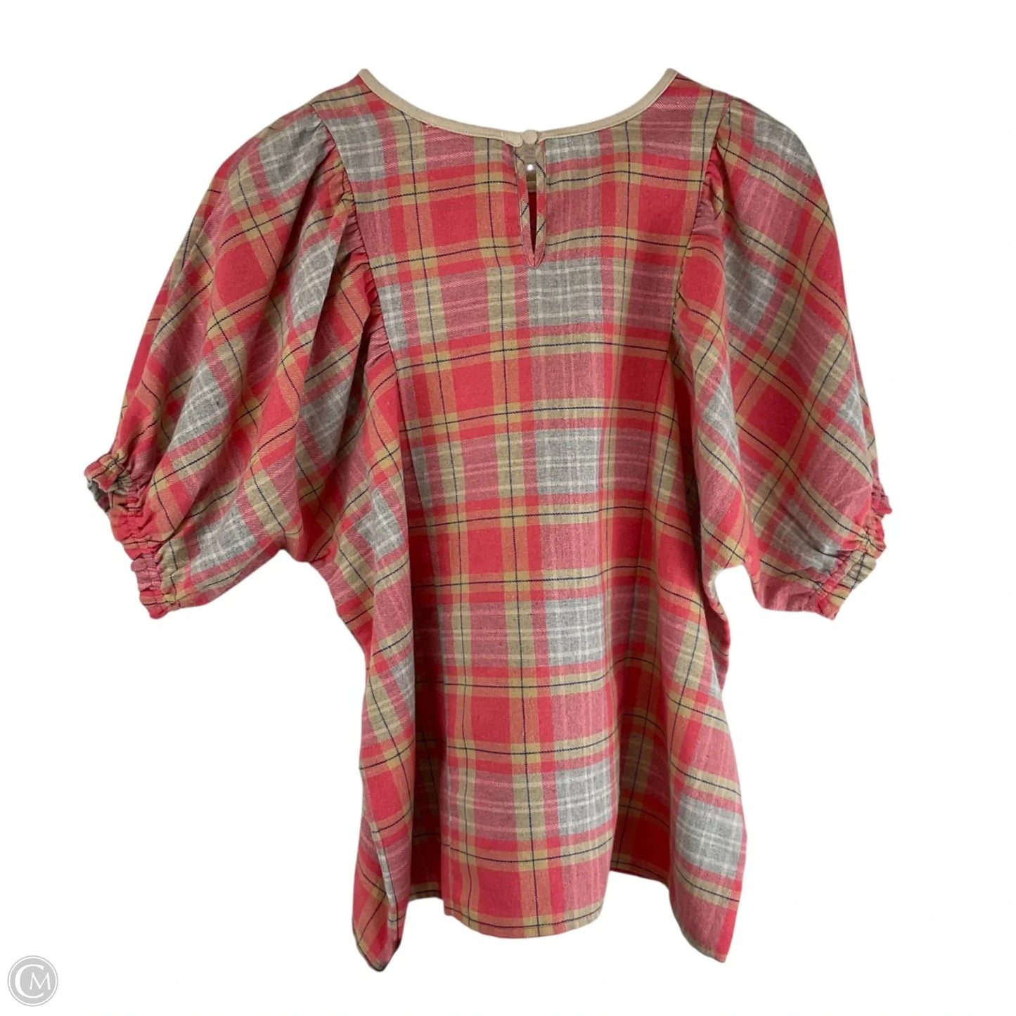 Top Short Sleeve By Thml In Plaid Pattern, Size: L