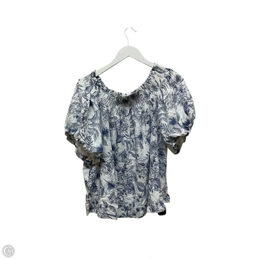Top Short Sleeve By Cece In Blue & White, Size: L