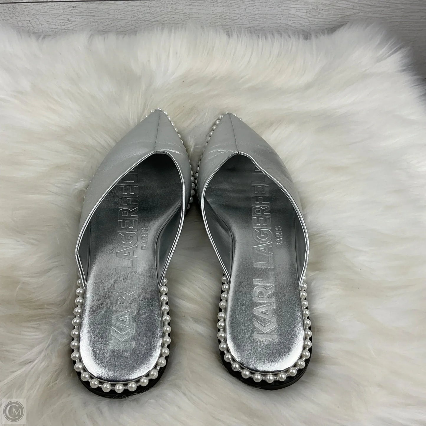 Shoes Designer By Karl Lagerfeld In Silver, Size: 7