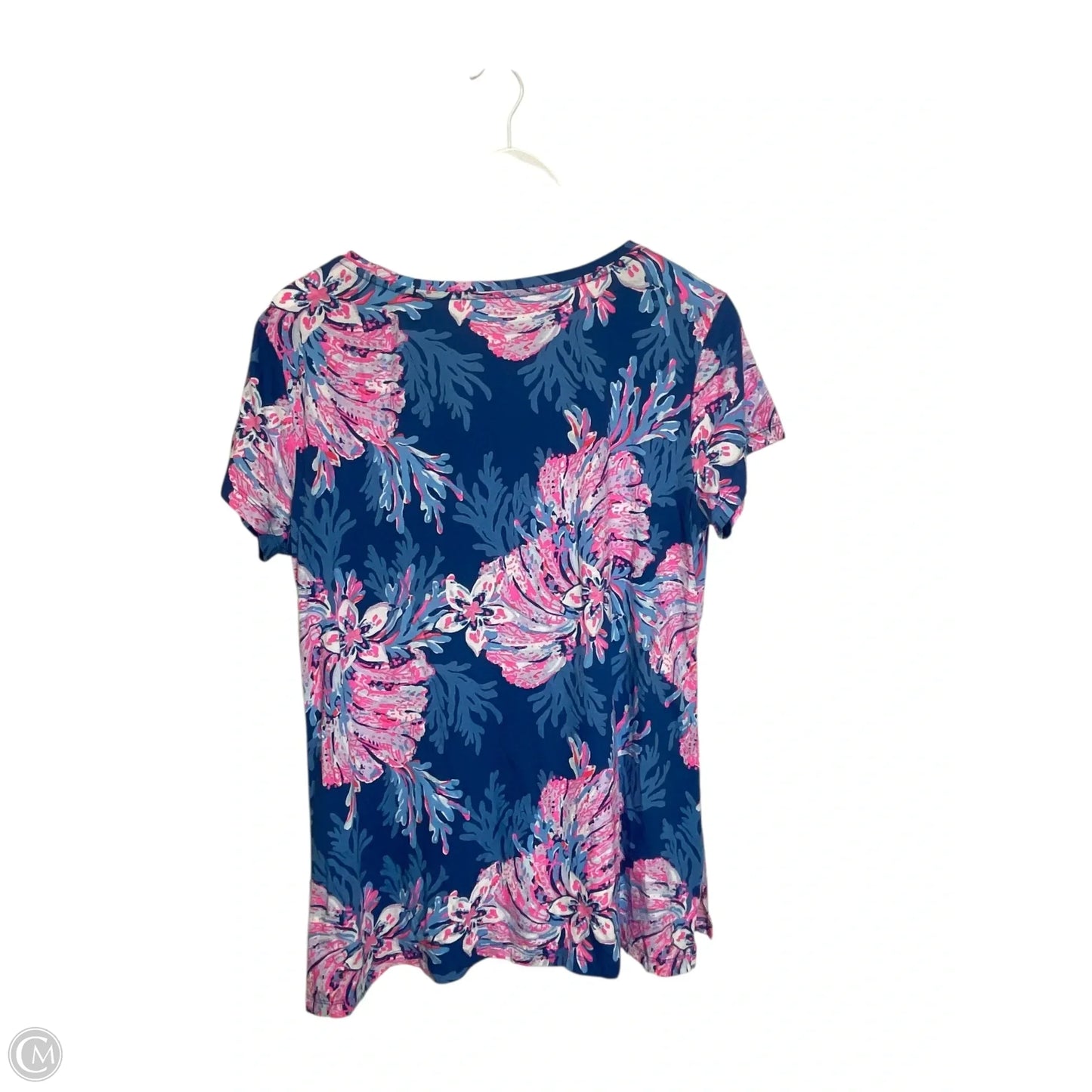 Top Short Sleeve Designer By Lilly Pulitzer In Blue & Pink, Size: L