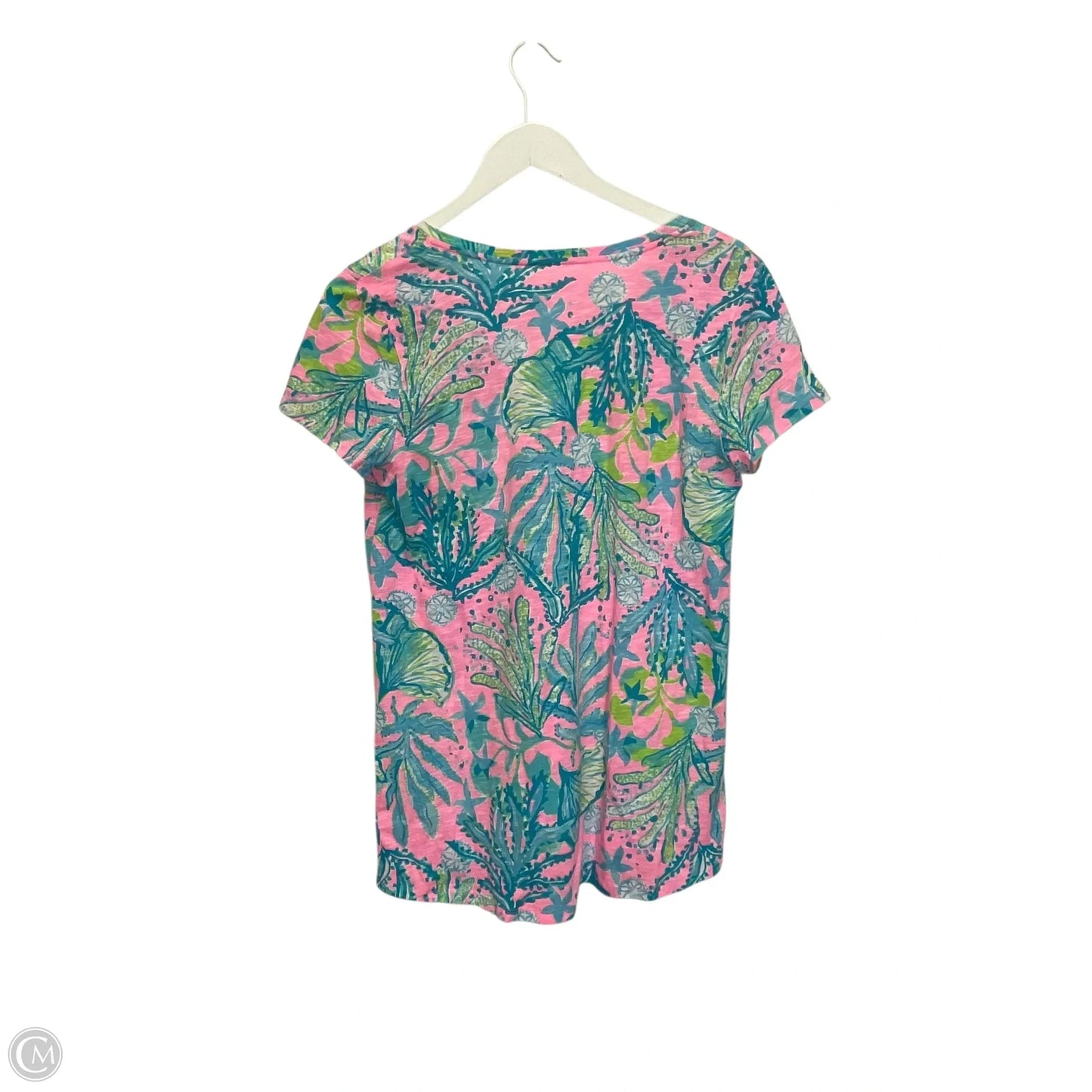 Top Short Sleeve Designer By Lilly Pulitzer In Blue & Pink, Size: S
