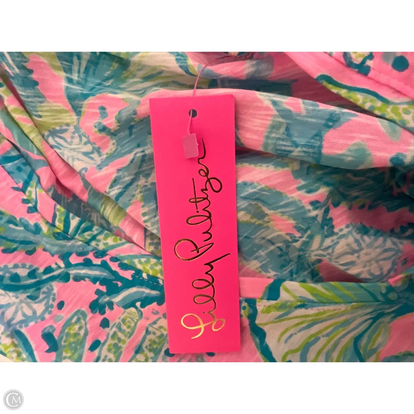 Top Short Sleeve Designer By Lilly Pulitzer In Blue & Pink, Size: S