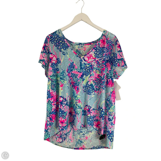 Top Short Sleeve Designer By Lilly Pulitzer In Blue, Size: Xxl