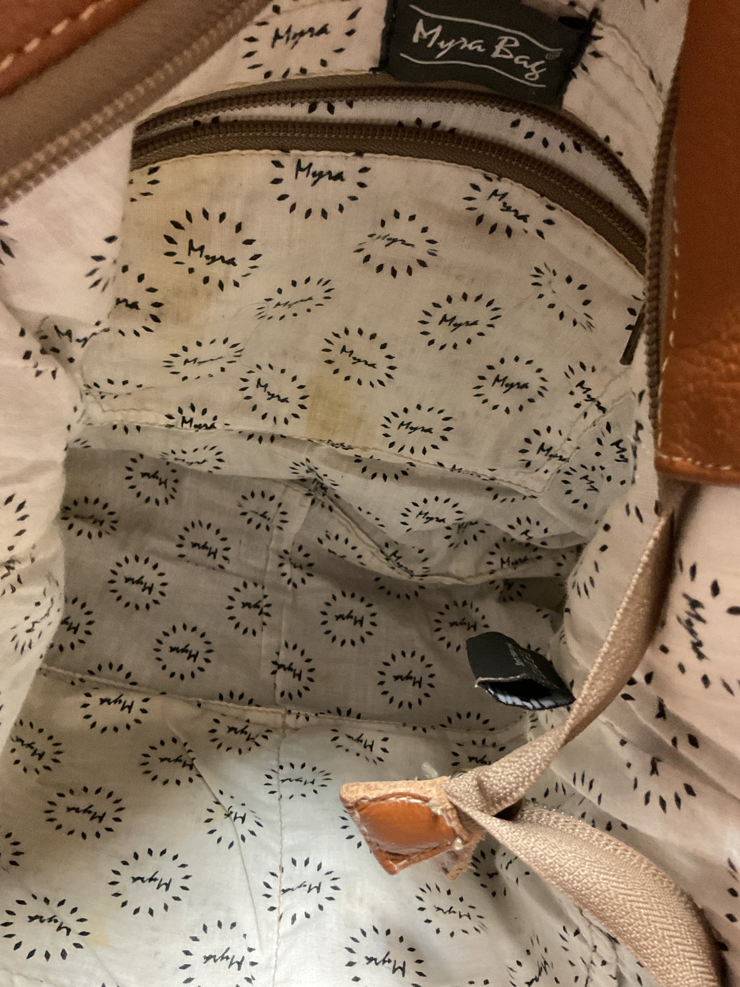 Handbag Leather By Myra In Brown & Tan, Size:Large