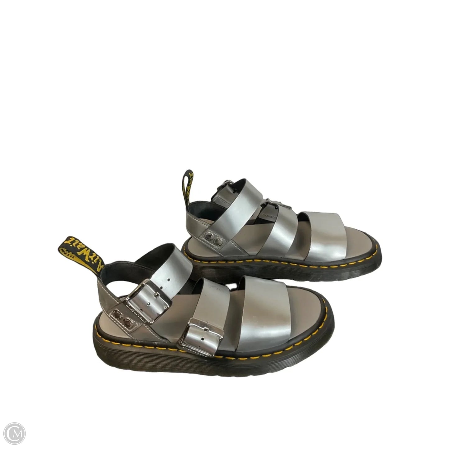 Sandals Designer By Dr Martens In Silver, Size: 6