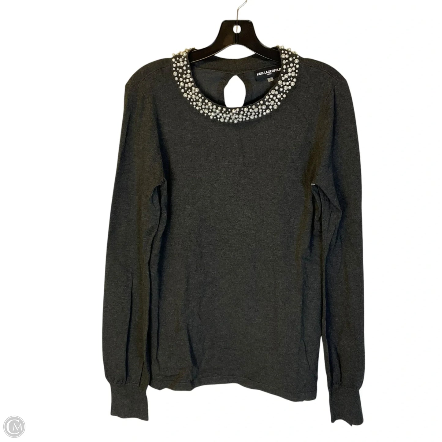 Top Long Sleeve Designer By Karl Lagerfeld In Grey, Size: S