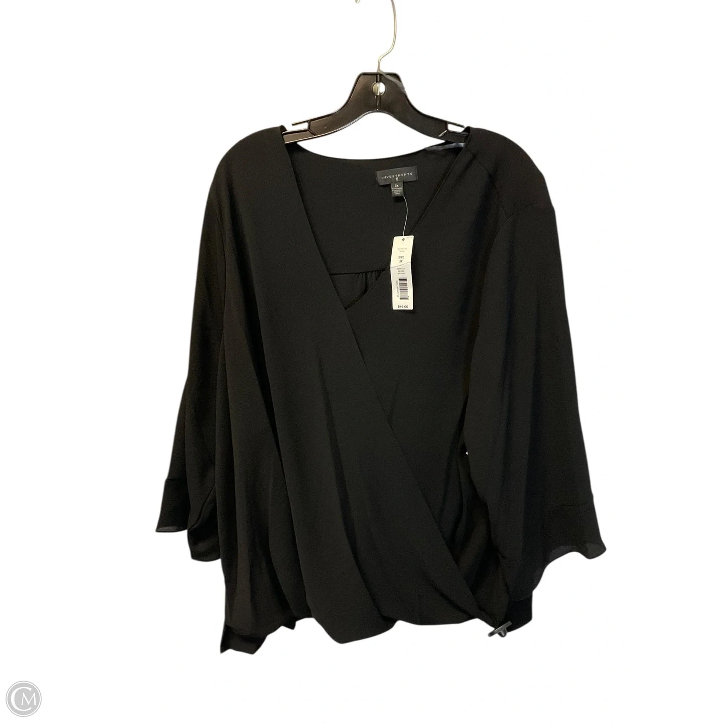 Top Long Sleeve By Investments In Black, Size: 3x