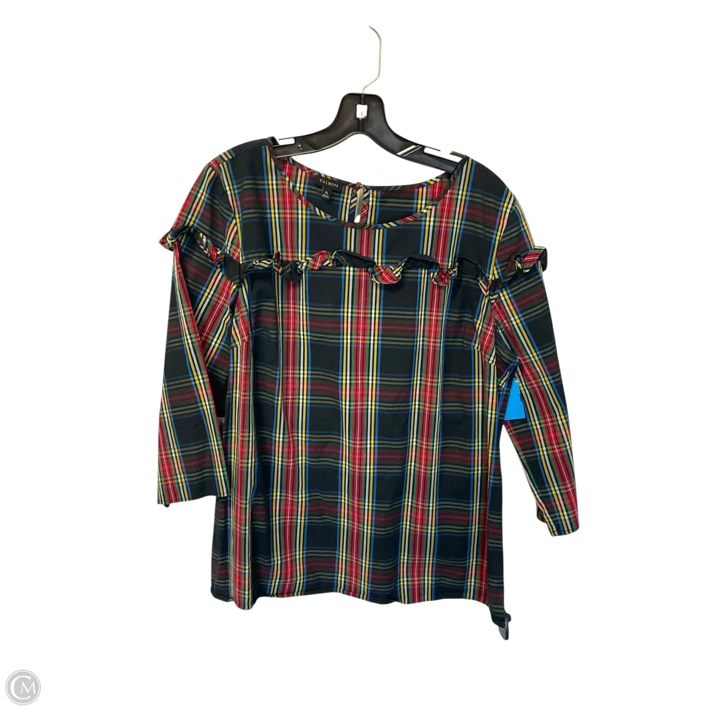 Top 3/4 Sleeve By Talbots In Plaid Pattern, Size: Xl