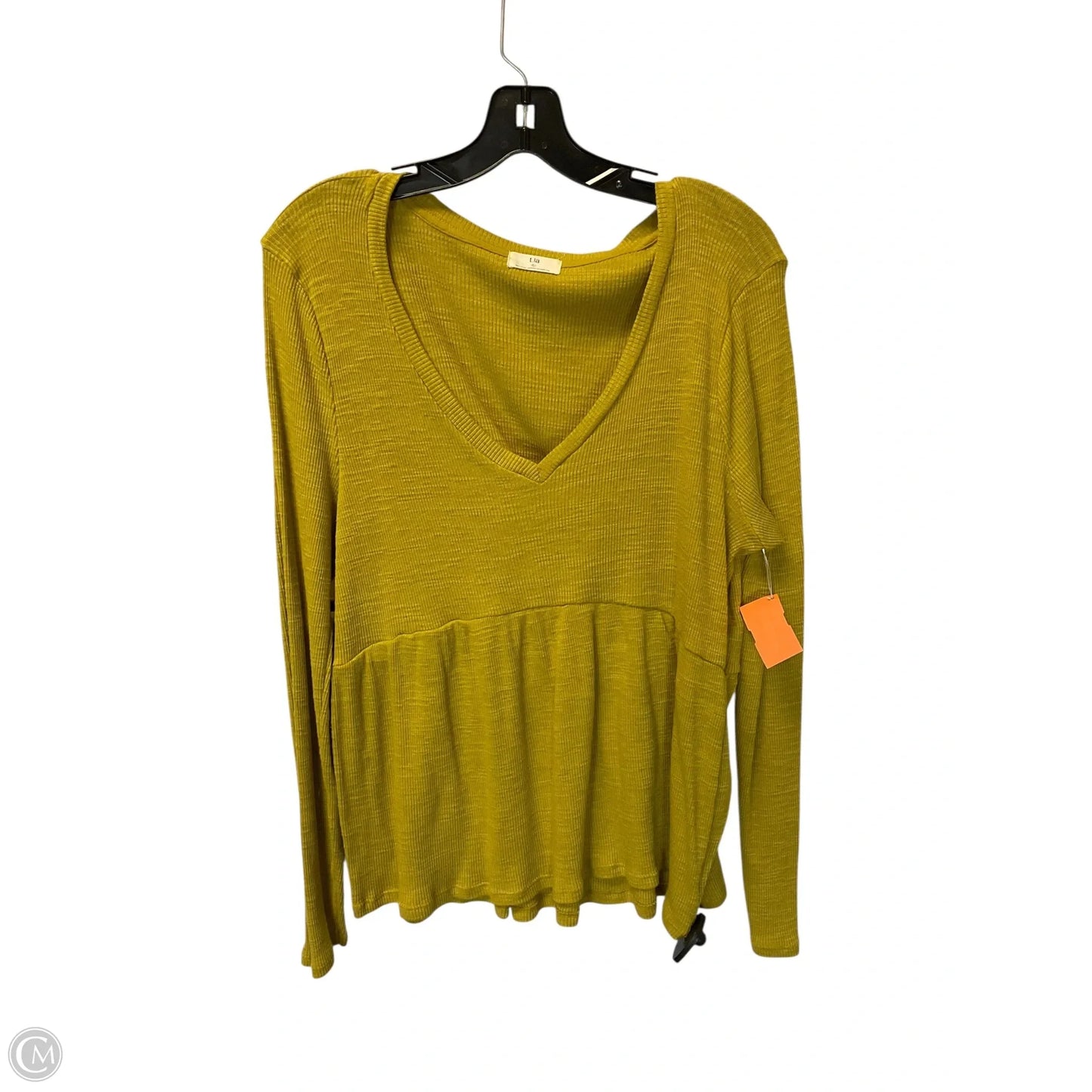 Top Long Sleeve By T.la In Yellow, Size: L