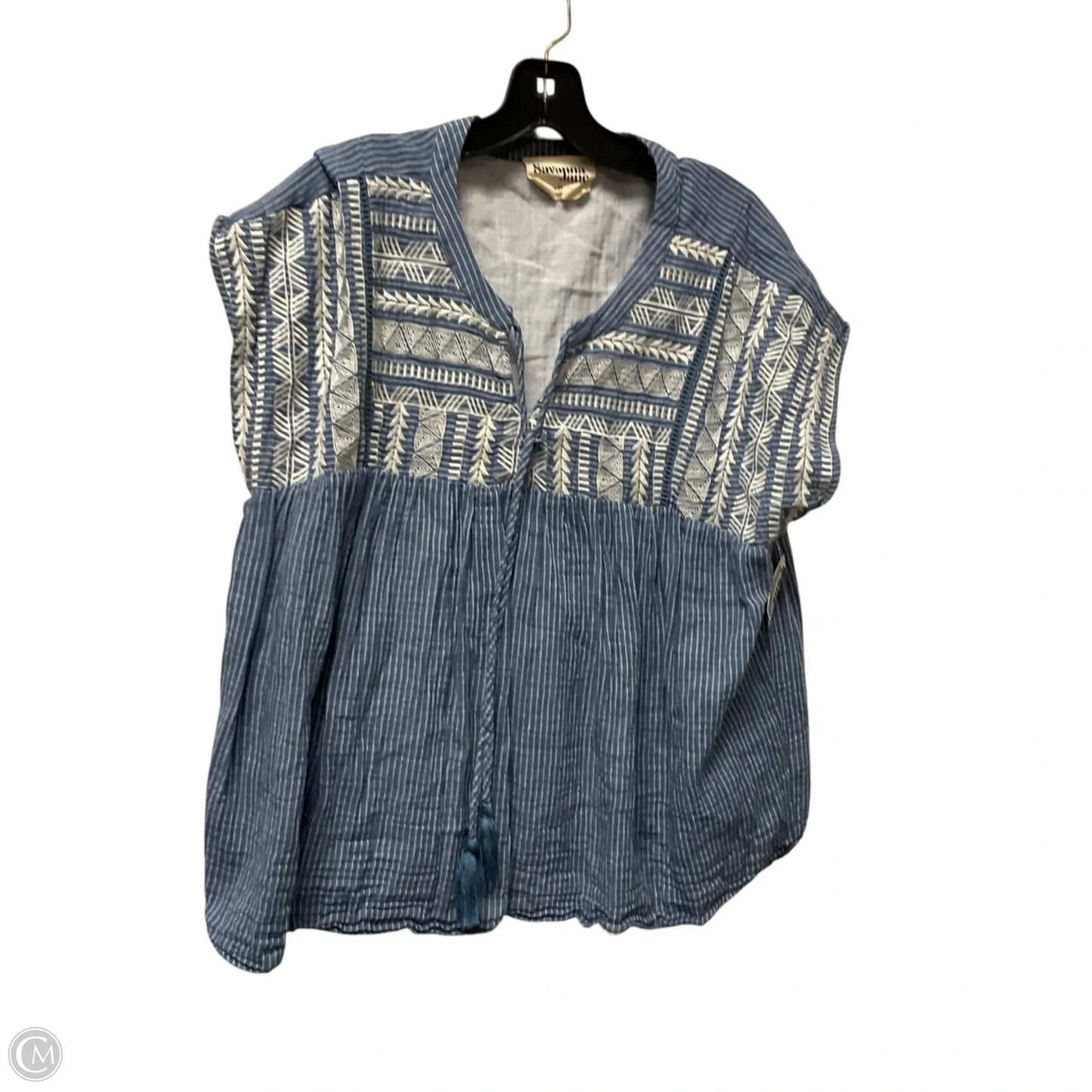 Top Short Sleeve By Savanna Jane In Blue & White, Size: 1x
