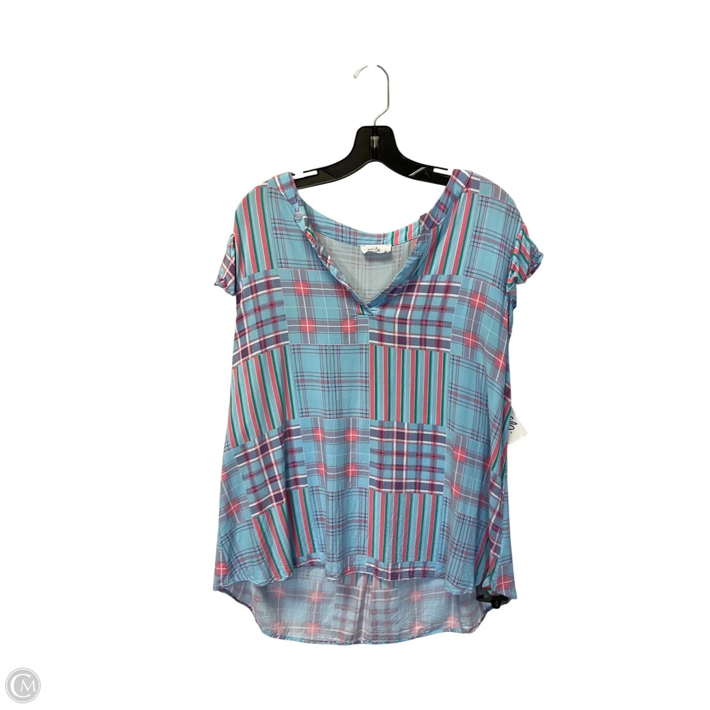 Top Short Sleeve By Clothes Mentor In Blue & Pink, Size: 1x