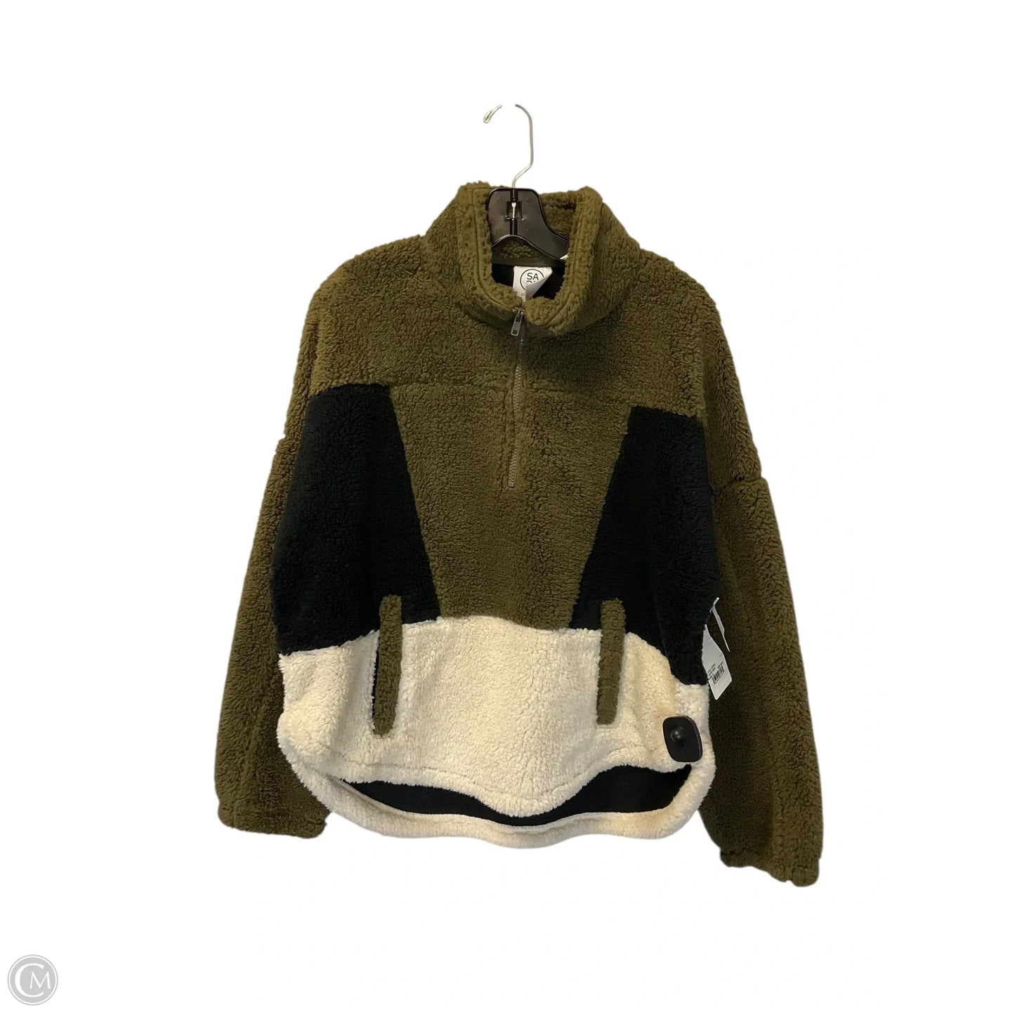 Jacket Fleece By Sage In Black & Green, Size: M