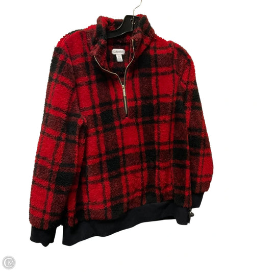 Jacket Fleece By Calvin Klein In Black & Red, Size: M
