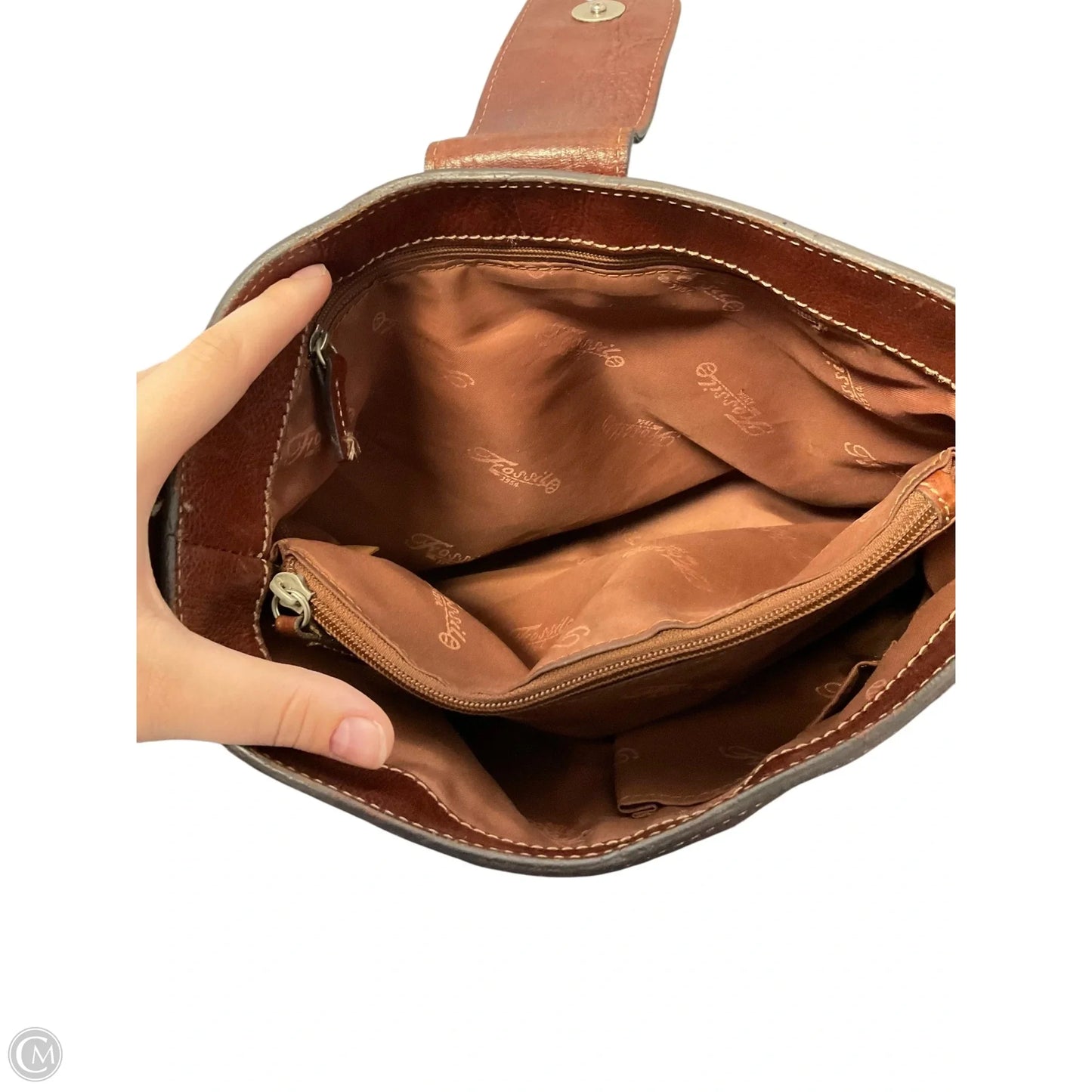 Handbag Leather By Fossil, Size: Medium