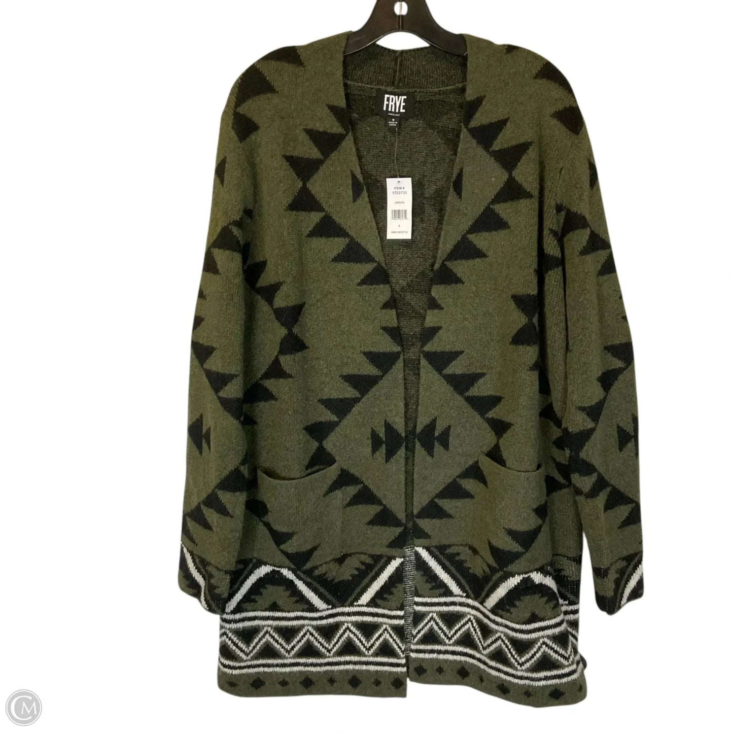 Sweater Cardigan Designer By Frye In Black & Green, Size: S