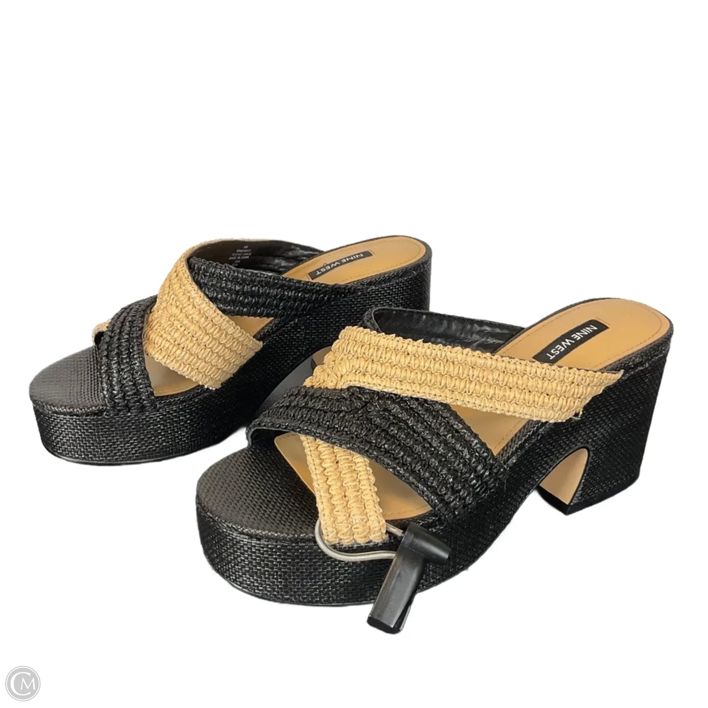 Sandals Heels Block By Nine West In Black & Tan, Size: 9