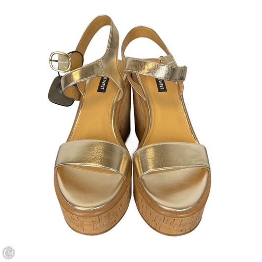 Sandals Heels Block By Nine West In Gold, Size: 9