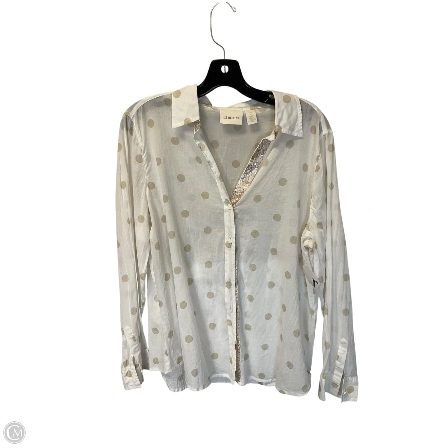 Top Long Sleeve By Chicos In Polkadot Pattern, Size: M
