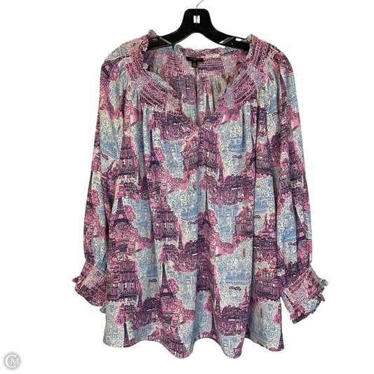 Top Long Sleeve By Talbots In Blue & Pink, Size: 3x