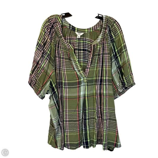 Top Short Sleeve Basic By Crown And Ivy In Plaid Pattern, Size: 4x