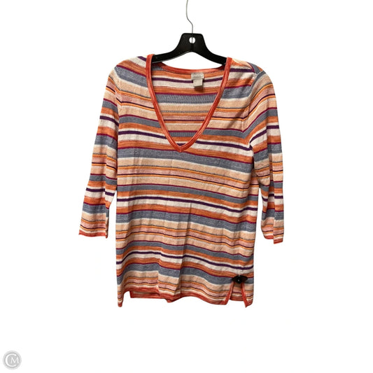 Top 3/4 Sleeve By Chicos In Striped Pattern, Size: S