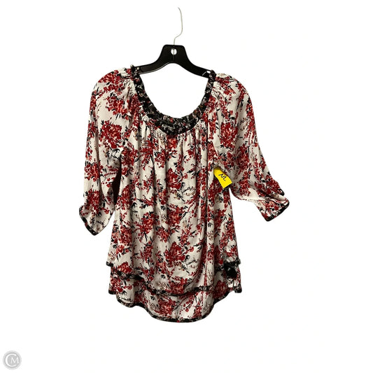 Top 3/4 Sleeve By White House Black Market In Red & White, Size: M